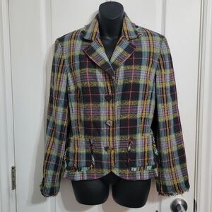 NWOT Susan Bristol Petite Multicolour Plaid Blazer Jacket Sz 14P